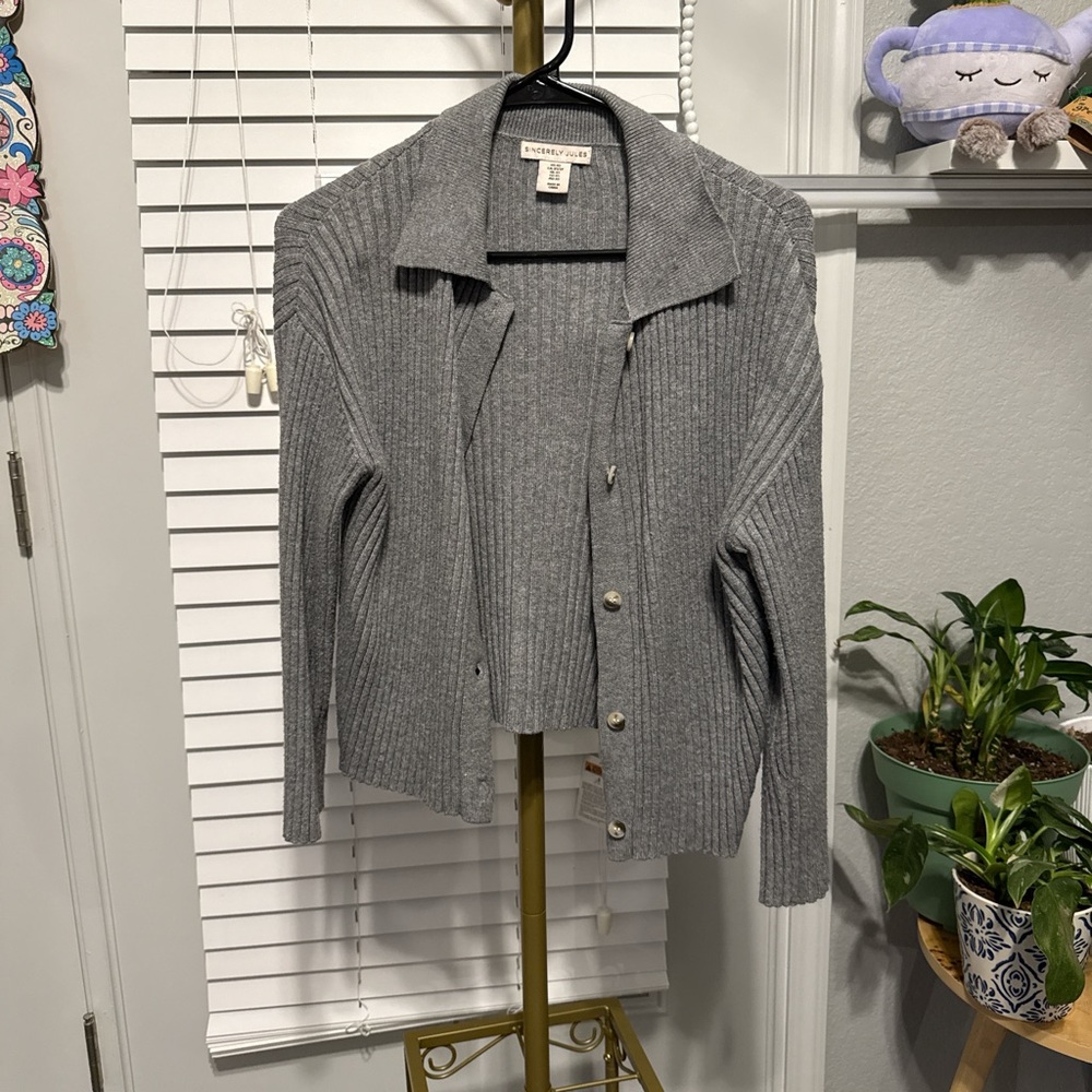 Gray Ribbed Women's Sweater